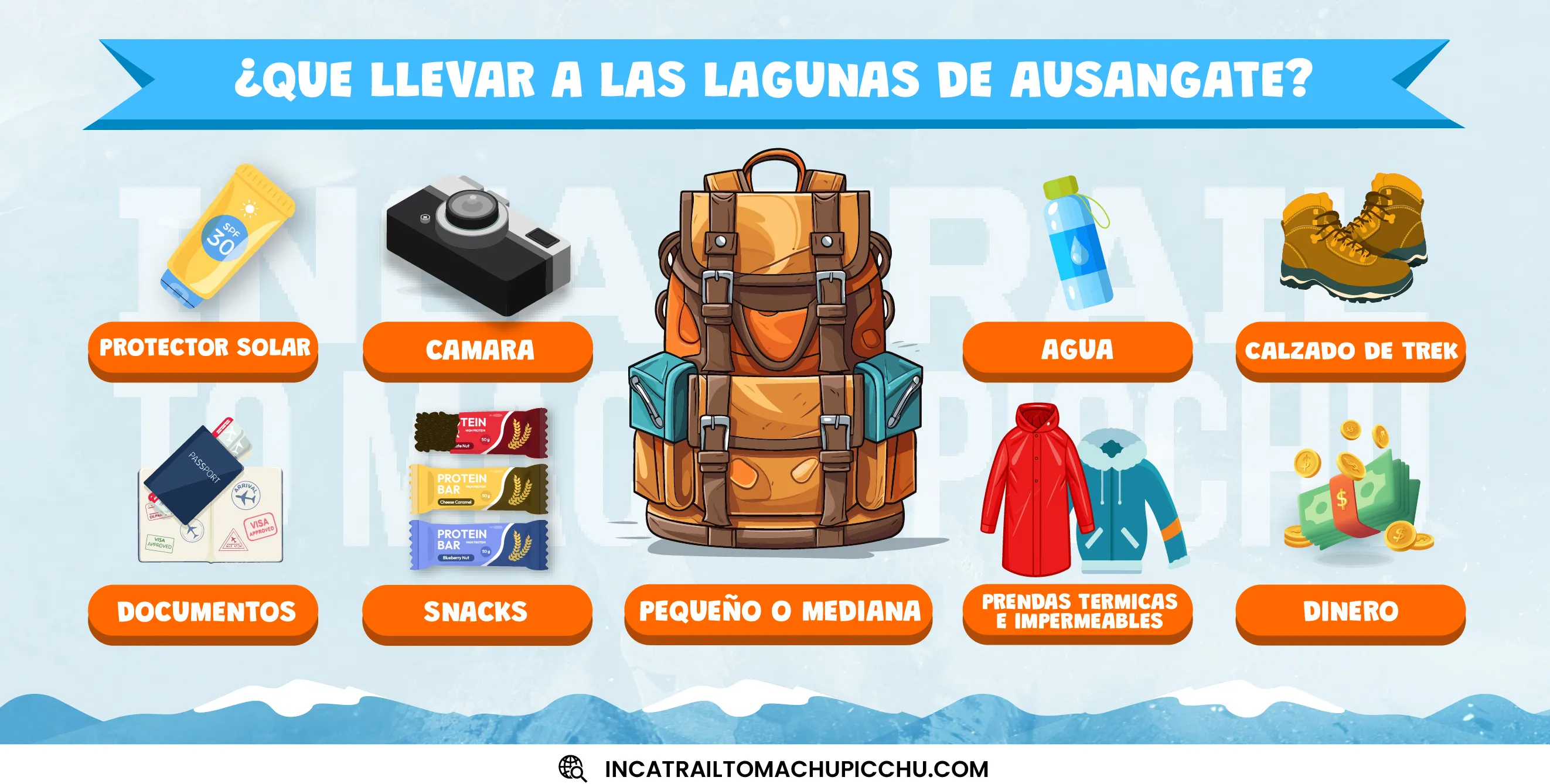 infografía de los elementos que debes de llevar al tour de la laguna humantay full day.