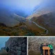 Rainy season views on the Inca Trail with misty mountains, wet trail sections, green scenery, and hikers in changing weather.